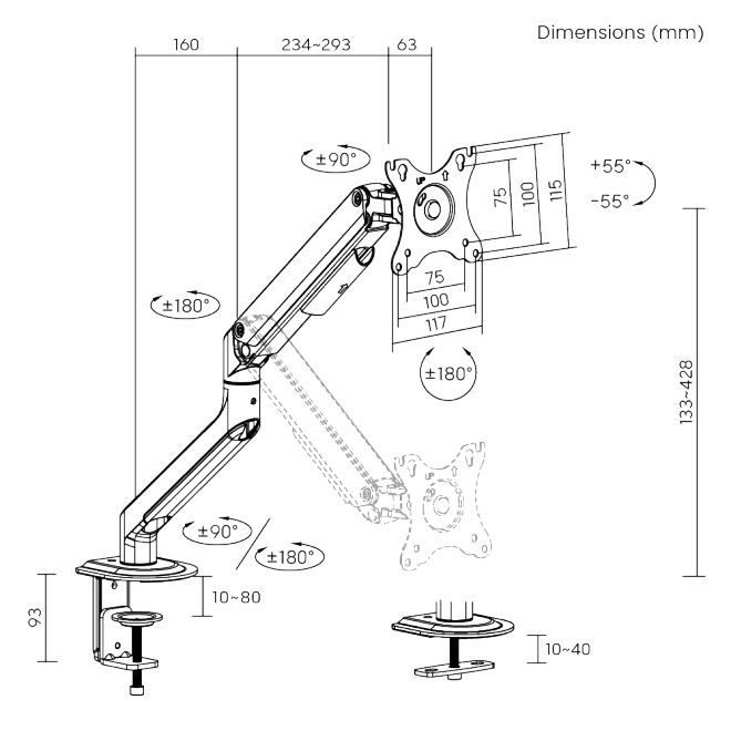 Soporte de escritorio Brateck con brazo articulado 17"-32"