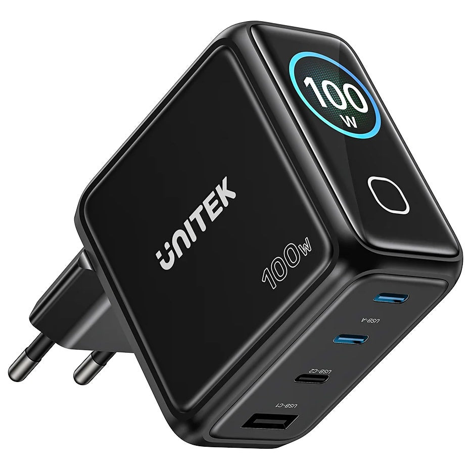 Cargador Unitek Rexo 100W 4 Puertos GaN con Pantalla Inteligente