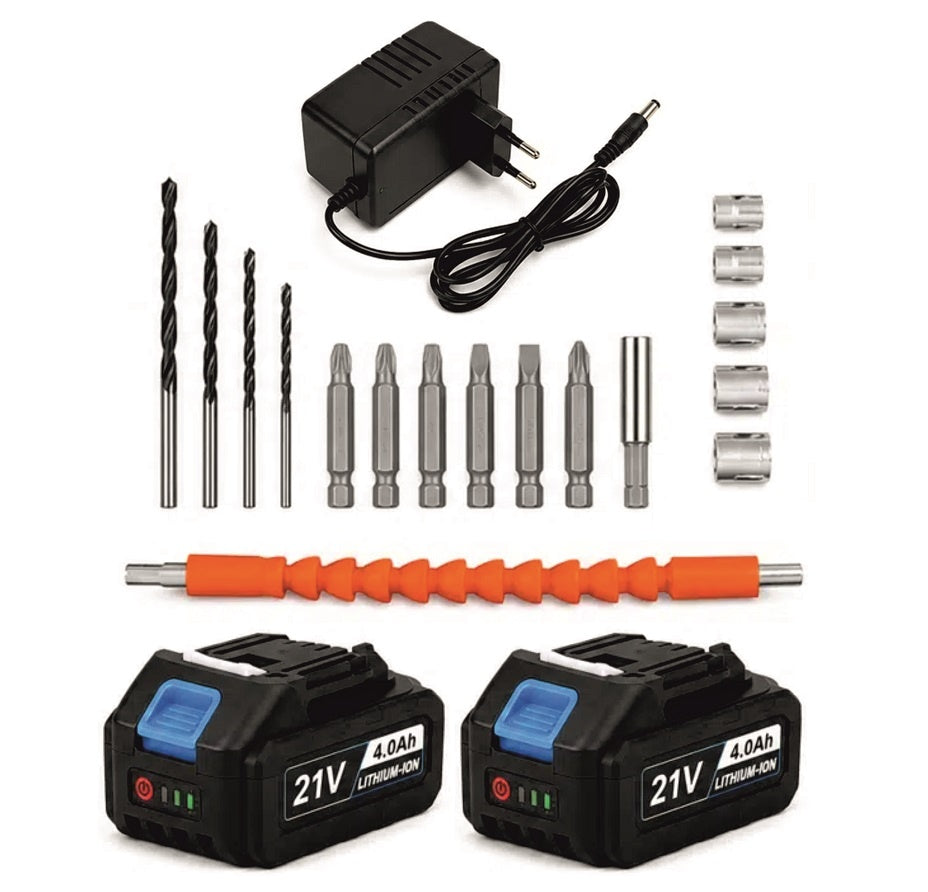 Taladro profesional inalámbrico de alta potencia 21V con 2 baterías