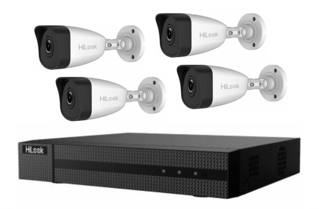 Kit NVR HiLook 4 Canales 4MP + 4 Cámaras Bullet IP PoE 2MP