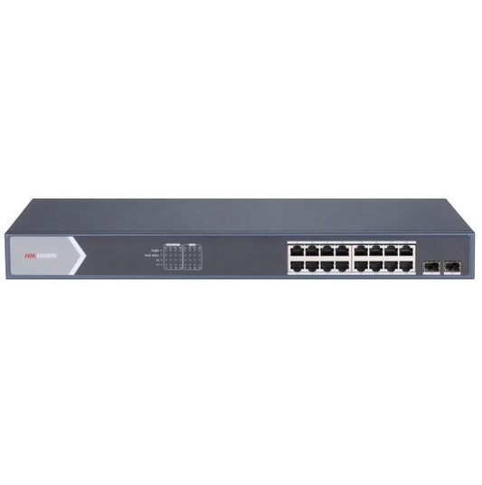 Switch PoE Smart Hikvision 16 Puertos Gigabit + 2 Fibra Óptica