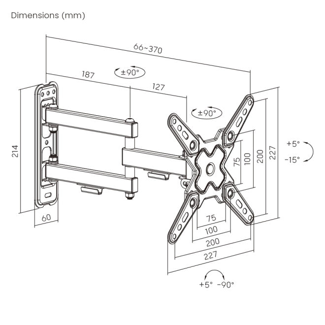 Soporte de pared Brateck Full-Motion con brazo para TV hasta 43''