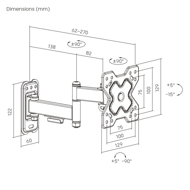 Soporte de pared Full-Motion Brateck para TV 13 a 32 pulgadas