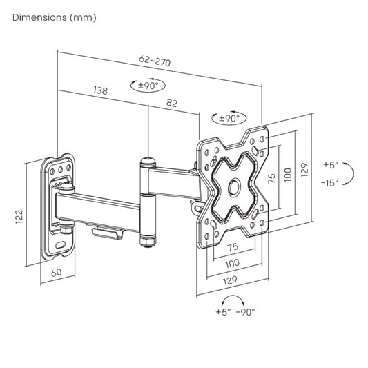 Soporte de pared Full-Motion Brateck para TV 13 a 32 pulgadas