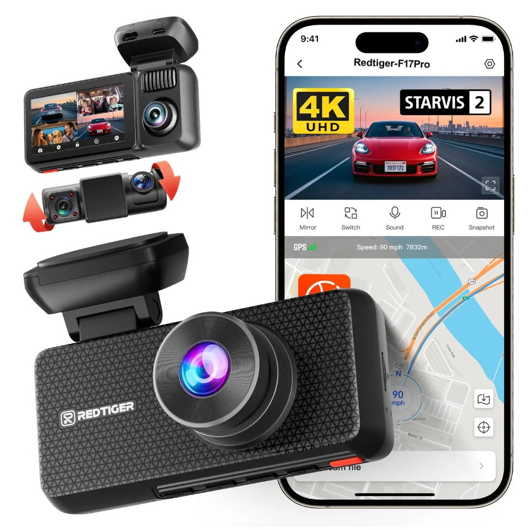 Dashcam Redtiger F17 PLUS 2.7K Quad Canal GPS WiFi para Auto