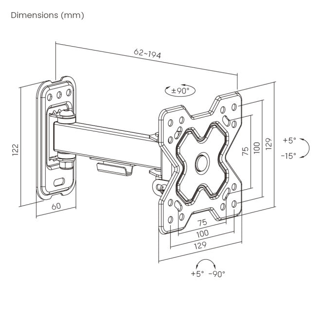 Soporte de Pared Full-Motion Brateck para TV de hasta 32 pulgadas