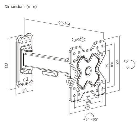 Soporte de Pared Full-Motion Brateck para TV de hasta 32 pulgadas