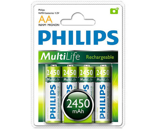 Pilas recargables Philips AA 2450mAh Blister x 4 unidades