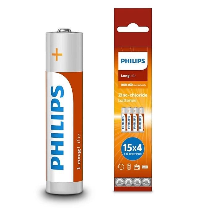 Pila de Zinc Philips LongLife AAA 1.5V Blister x 15 unidades