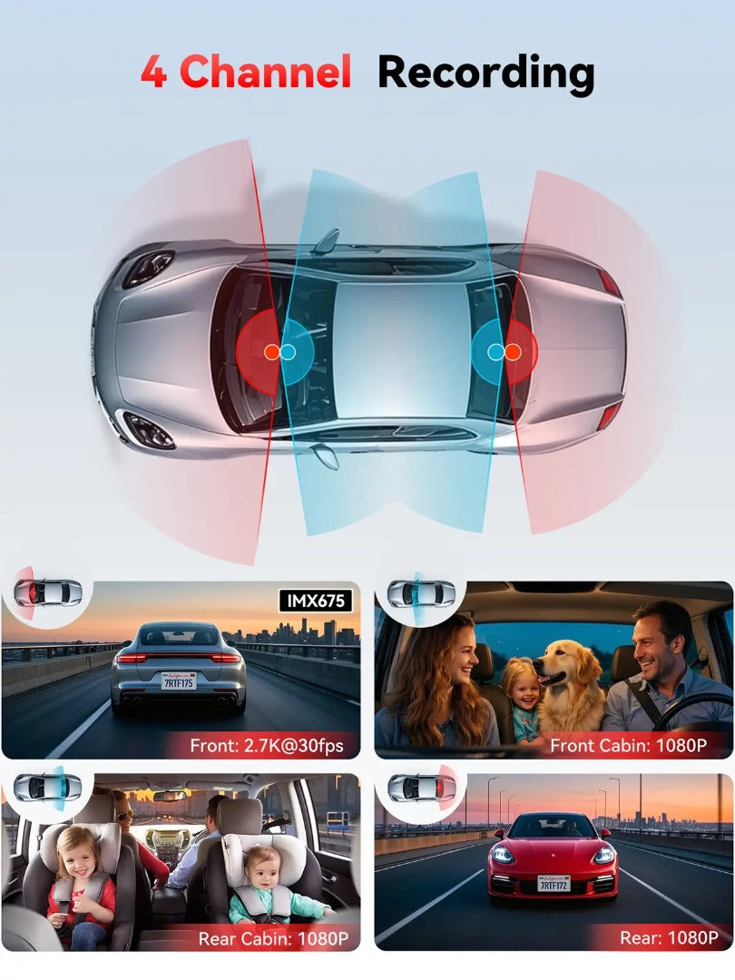 Dashcam Redtiger F17 PLUS 2.7K Quad Canal GPS WiFi para Auto