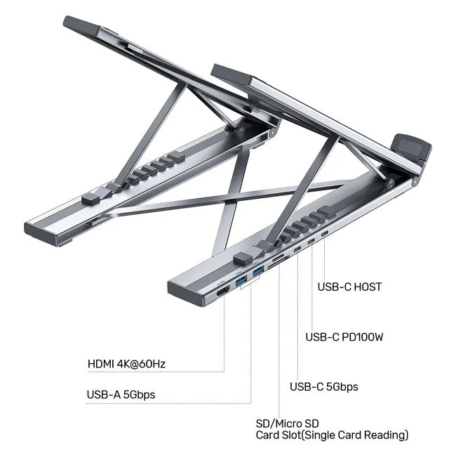 Soporte y HUB Unitek D1137AGY USB-C 4K 100W Plegable Aluminio