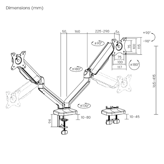 Soporte de escritorio Brateck para dos monitores 17"-32"
