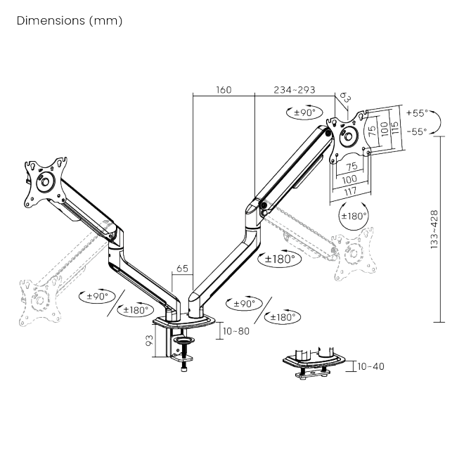 Soporte de escritorio Brateck para dos monitores 17"-32"