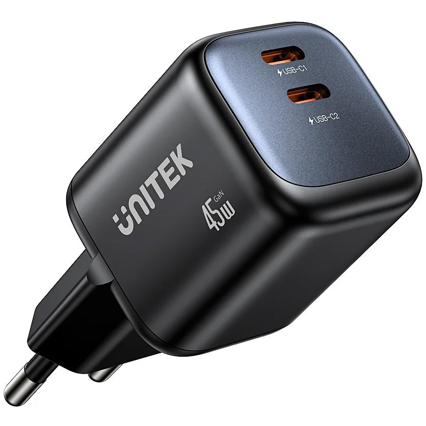 Cargador GaN Dual USB-C 45W Unitek Zeno para smartphones y tablets