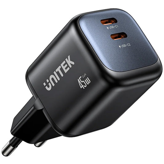Cargador GaN Dual USB-C 45W Unitek Zeno para smartphones y tablets