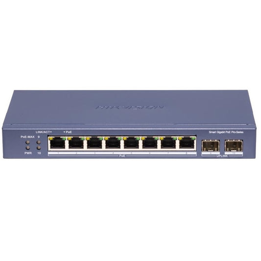 Switch PoE Hikvision Smart 8 Puertos Gigabit Admin + 2 SFP 110W