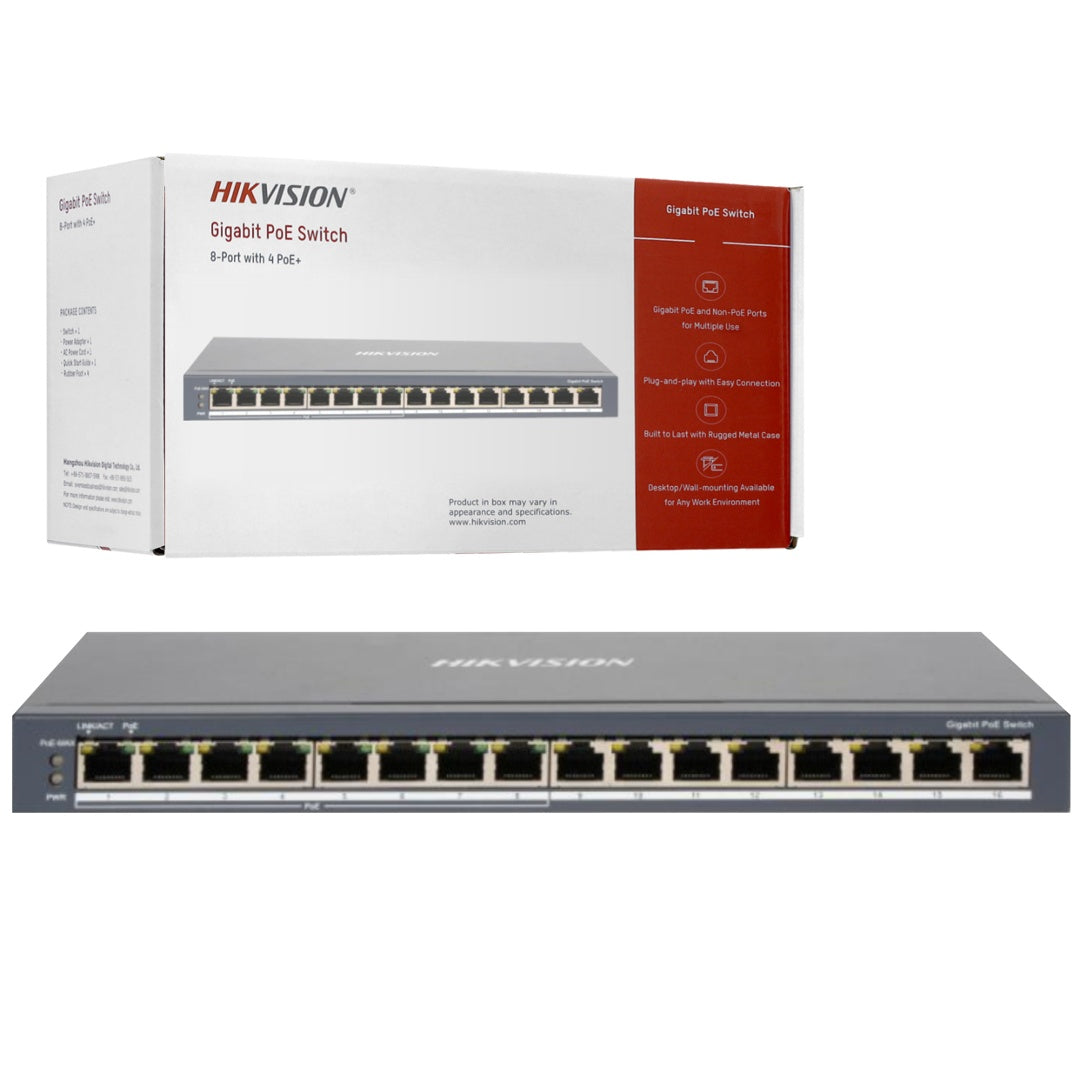 Switch PoE Hikvision 16 puertos Gigabit 110W