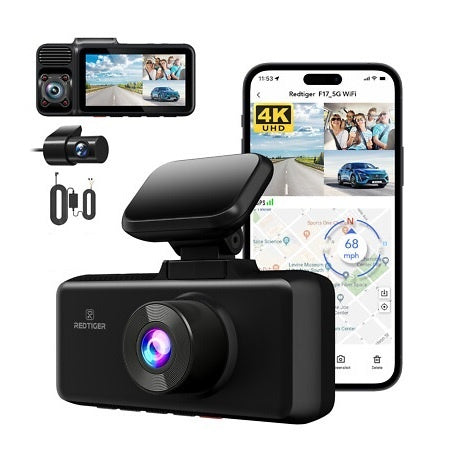 Dashcam Redtiger F17 4K Triple Canal GPS WiFi para Auto