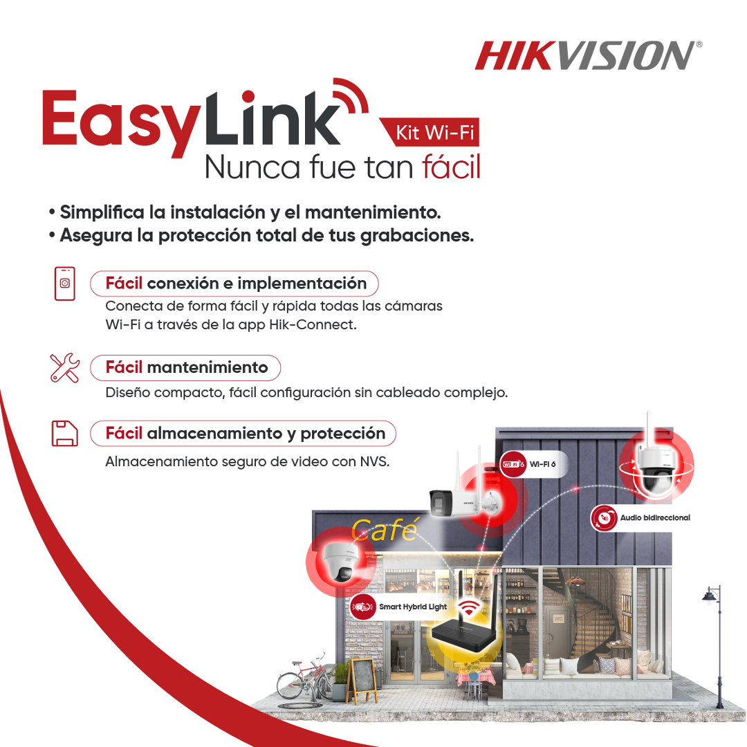Kit Wi-Fi Hikvision EasyLink 2 Cámaras 2MP (1 Fija + 1 PT) con NVS
