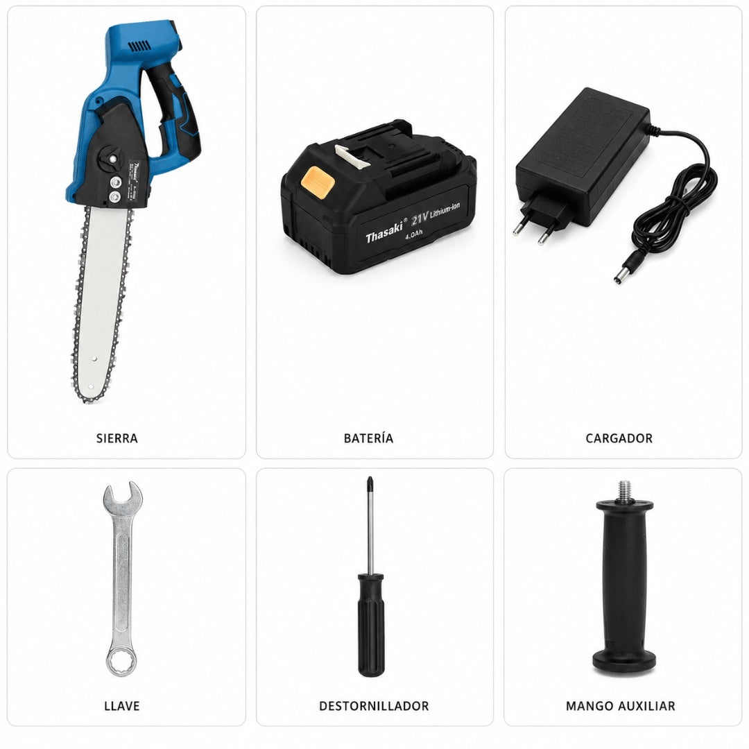 Motosierra Inalámbrica Profesional 30cm 1200W con 2 Baterías 21V