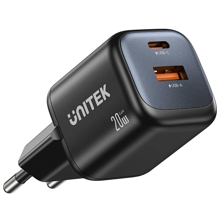 Cargador GaN Dual Puerto Unitek Zeno 20W USB-C y USB-A