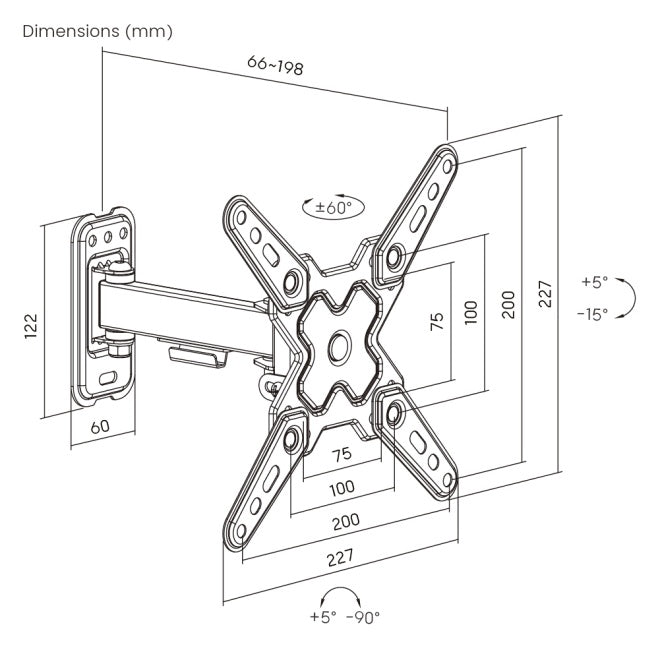 Soporte de Pared Full-Motion Brateck para TV de 13 a 43 pulgadas