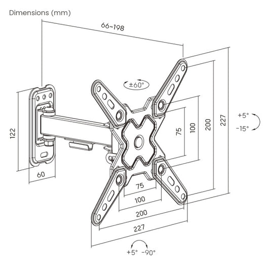 Soporte de Pared Full-Motion Brateck para TV de 13 a 43 pulgadas