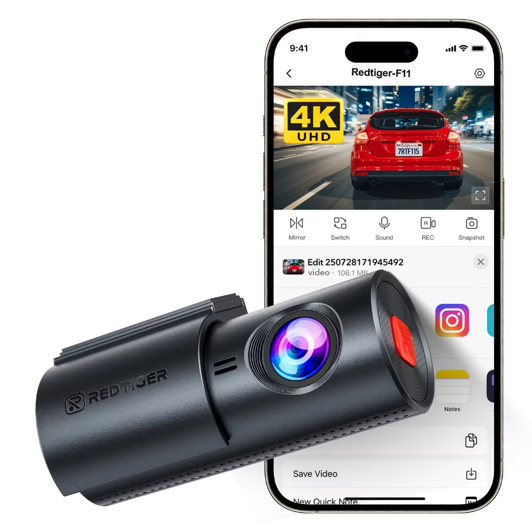 Dashcam Redtiger F11 4K UHD con WiFi y Monitoreo de Estacionamiento