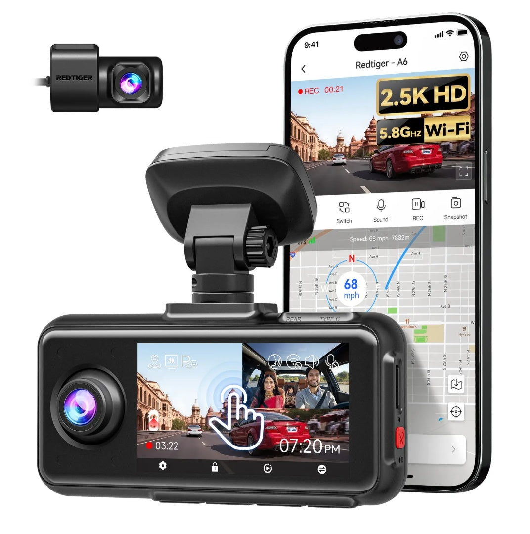 Dashcam Redtiger A6 3 Canales 4K WiFi GPS Pantalla Táctil