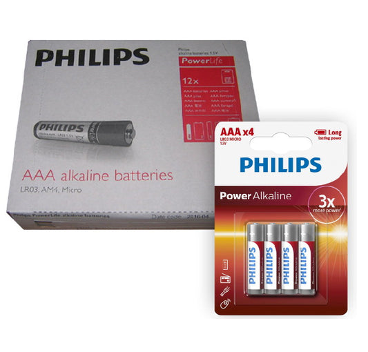 Pilas alcalinas Philips PowerLife AAA 1.5V Pack 12 Blister x 4 unidades