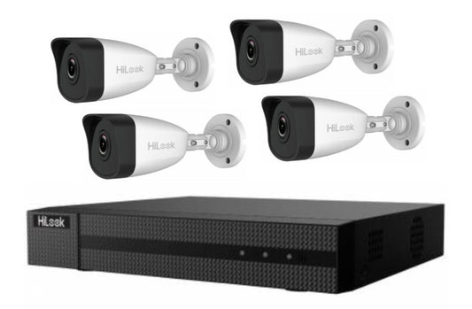 Kit NVR HiLook 4 Canales 4MP + 4 Cámaras Bullet IP PoE 2MP