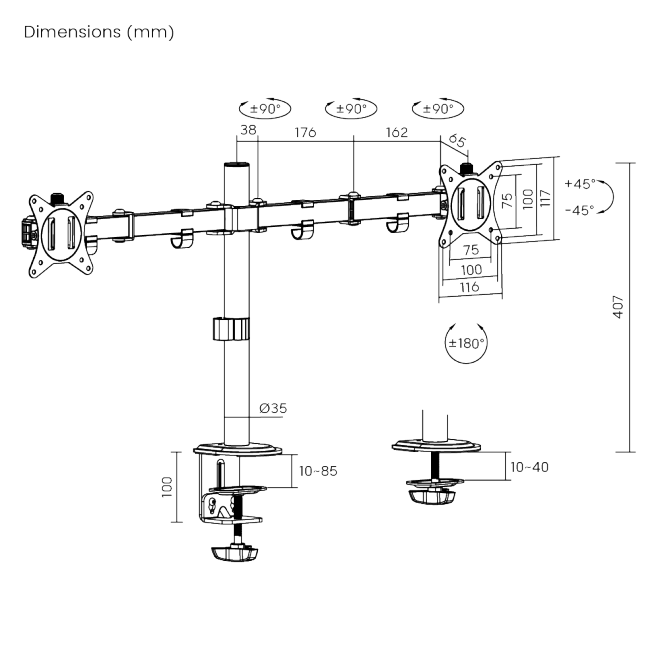 Soporte de escritorio Brateck para dos monitores 17"-32"